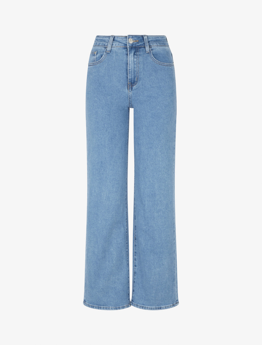 Jean push up à poches floqués coupe droite - Bleu - 1