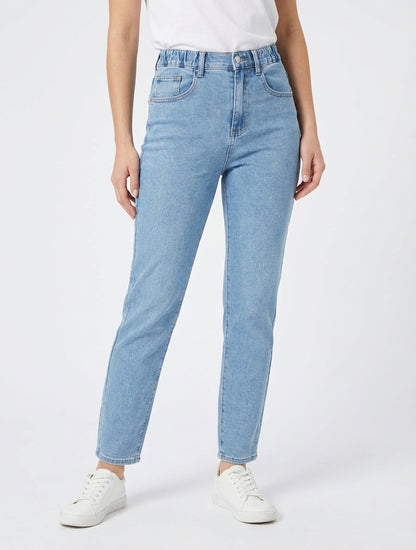 Jean elástico corte mom fit - Azul