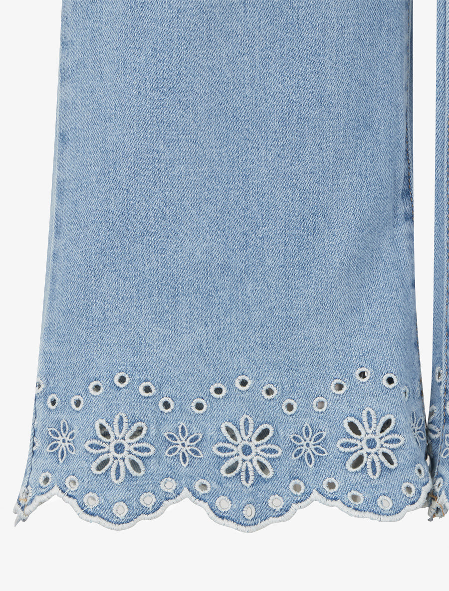 Jean wide leg à motif fleurs ajourés - Bleu - 3
