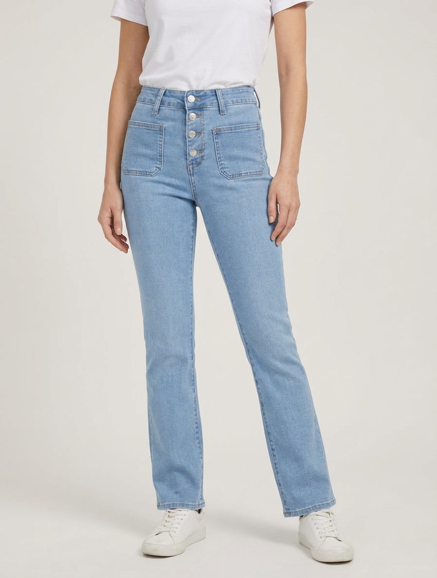 Jean de tiro alto corte recto - Azul