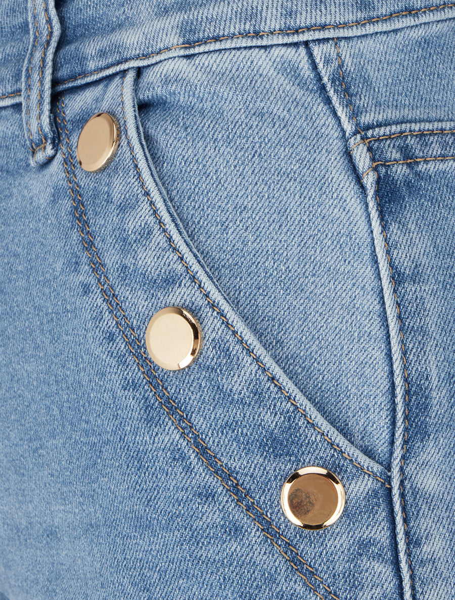 Jean wide leg à boutons décoratifs coupe droite - Bleu - 3