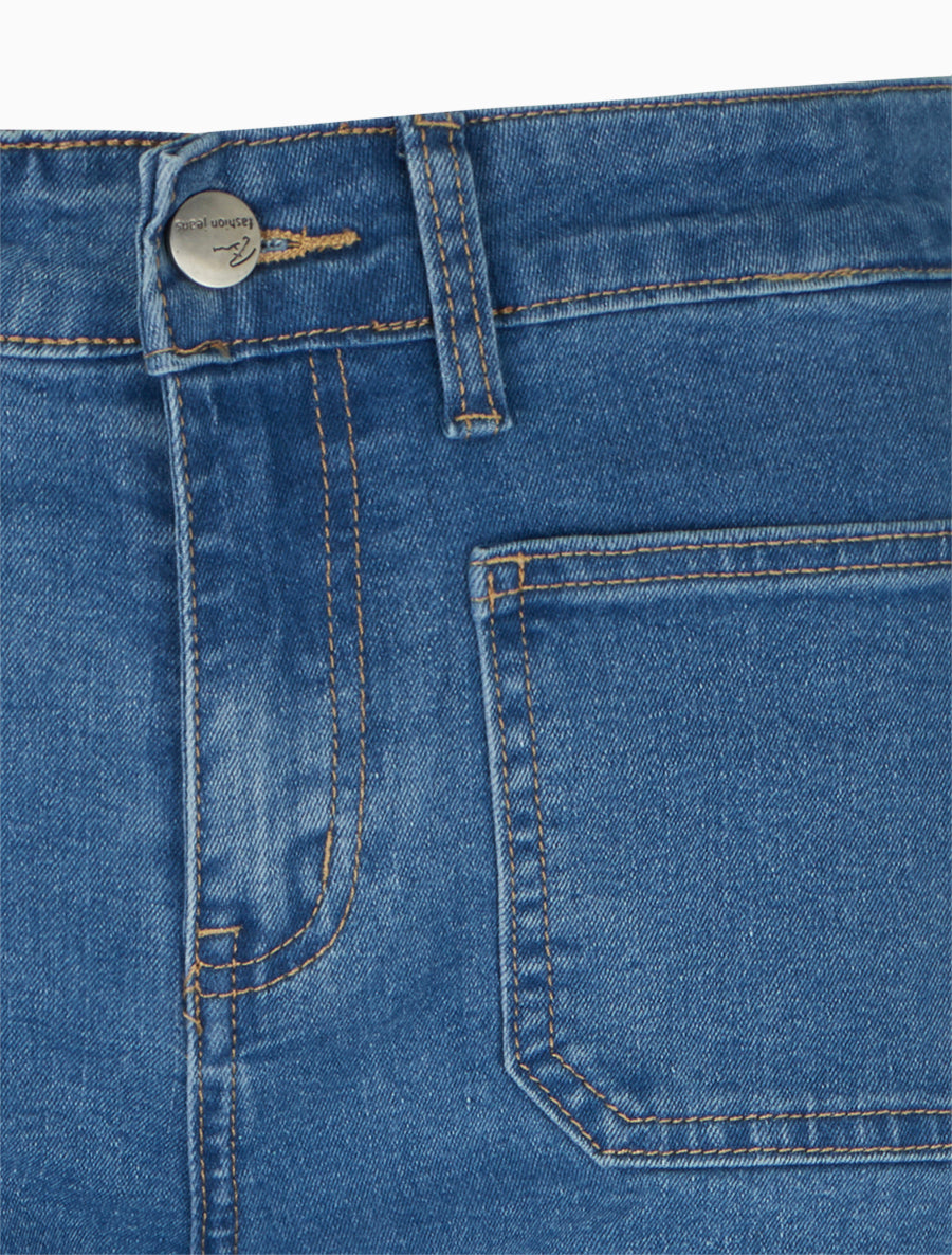 Jean wide leg à 4 poches coupe droite - Bleu - 3