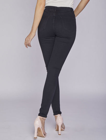 Jean skinny taille haute à boutons - Noir - 2