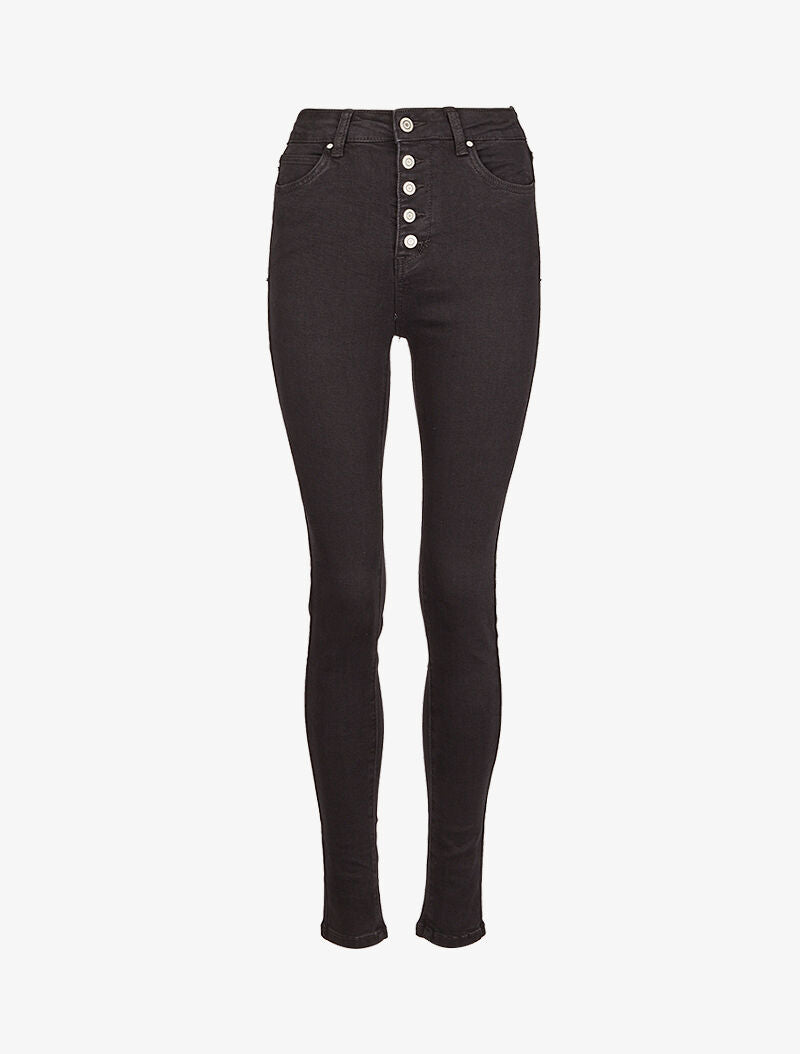 Jean skinny taille haute à boutons - Noir - 3