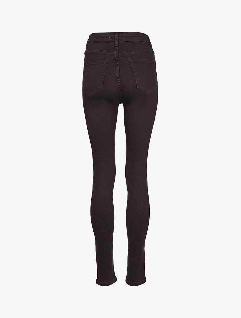 Jean skinny taille haute à boutons - Noir - 4