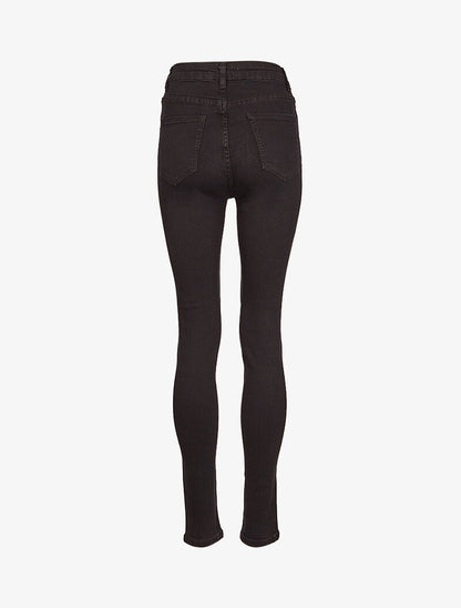 Jean skinny taille haute à boutons - Noir - 4