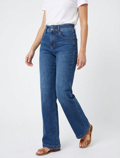 Jean de pierna ancha con cierre de 2 botones - Azul