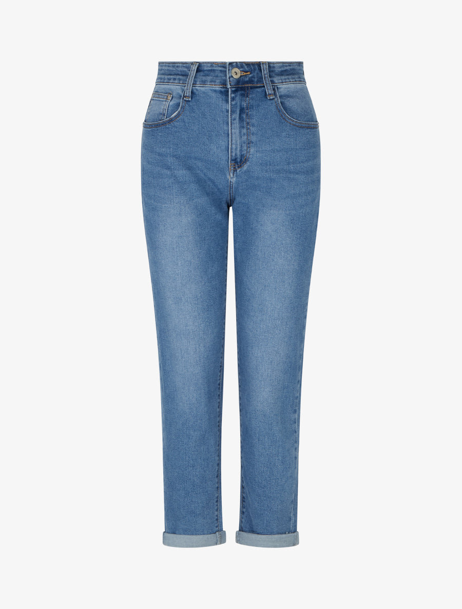Jean à revers coupe mom fit - Bleu - 1