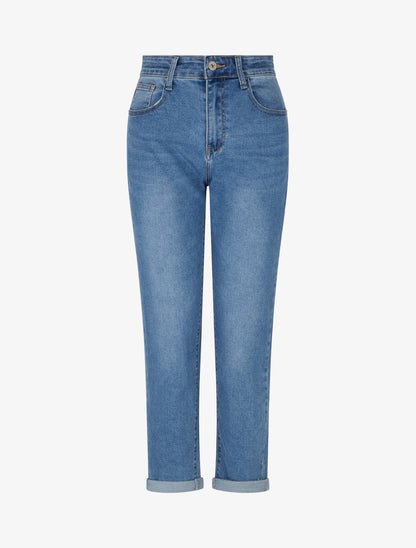 Jean à revers coupe mom fit - Bleu - 1