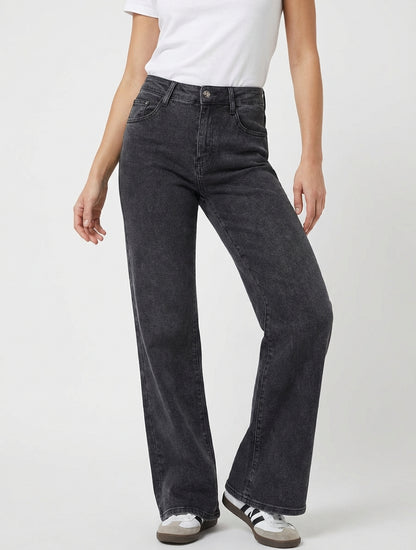 Jean de pierna ancha de corte recto - Negro