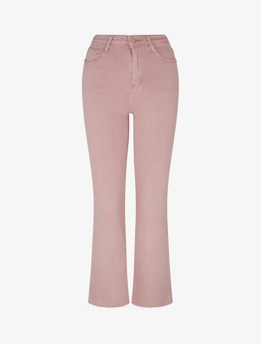 Jean flare taille haute à bords francs - Rose - 1
