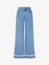 Jean wide leg à bords et taille en dentelle - Bleu - 1