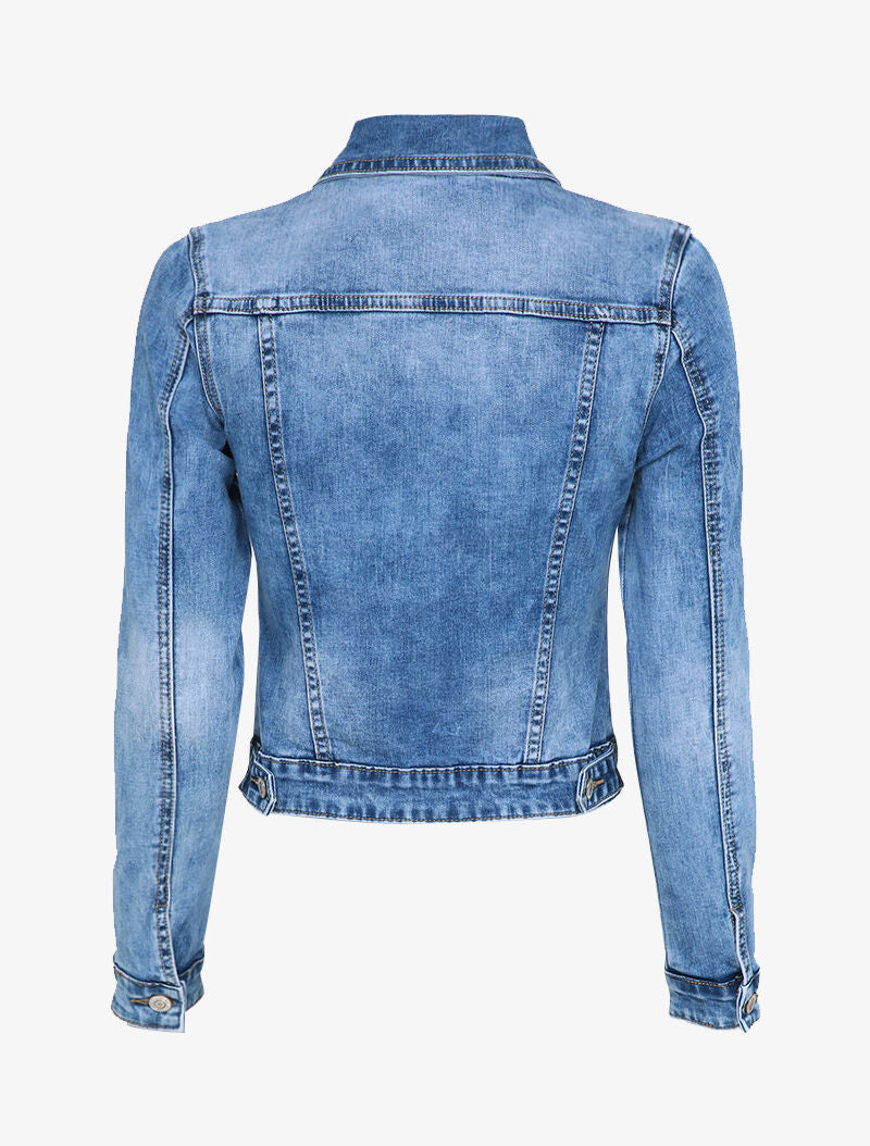 Veste courte en jean delavée - Bleu denim clair - 2