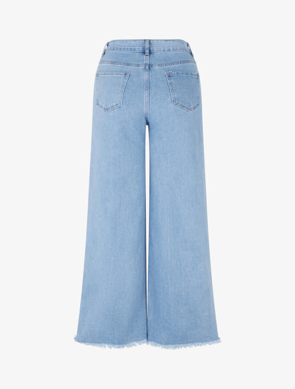 Jean ample à taille haute et bords brodés - Bleu - 2