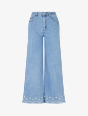 Jean ample à broderies fantaisies - Bleu - 1