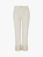 Jean droit à bords brodés - Beige - 1