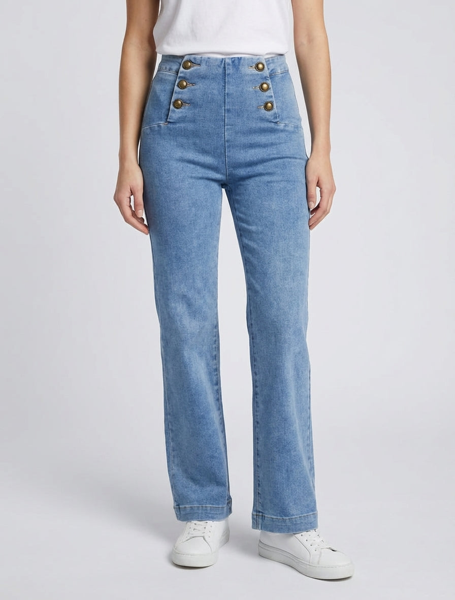 Jean recto estilo pantalón con puente - Azul