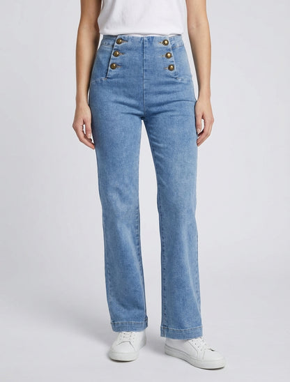 Jean recto estilo pantalón con puente - Azul