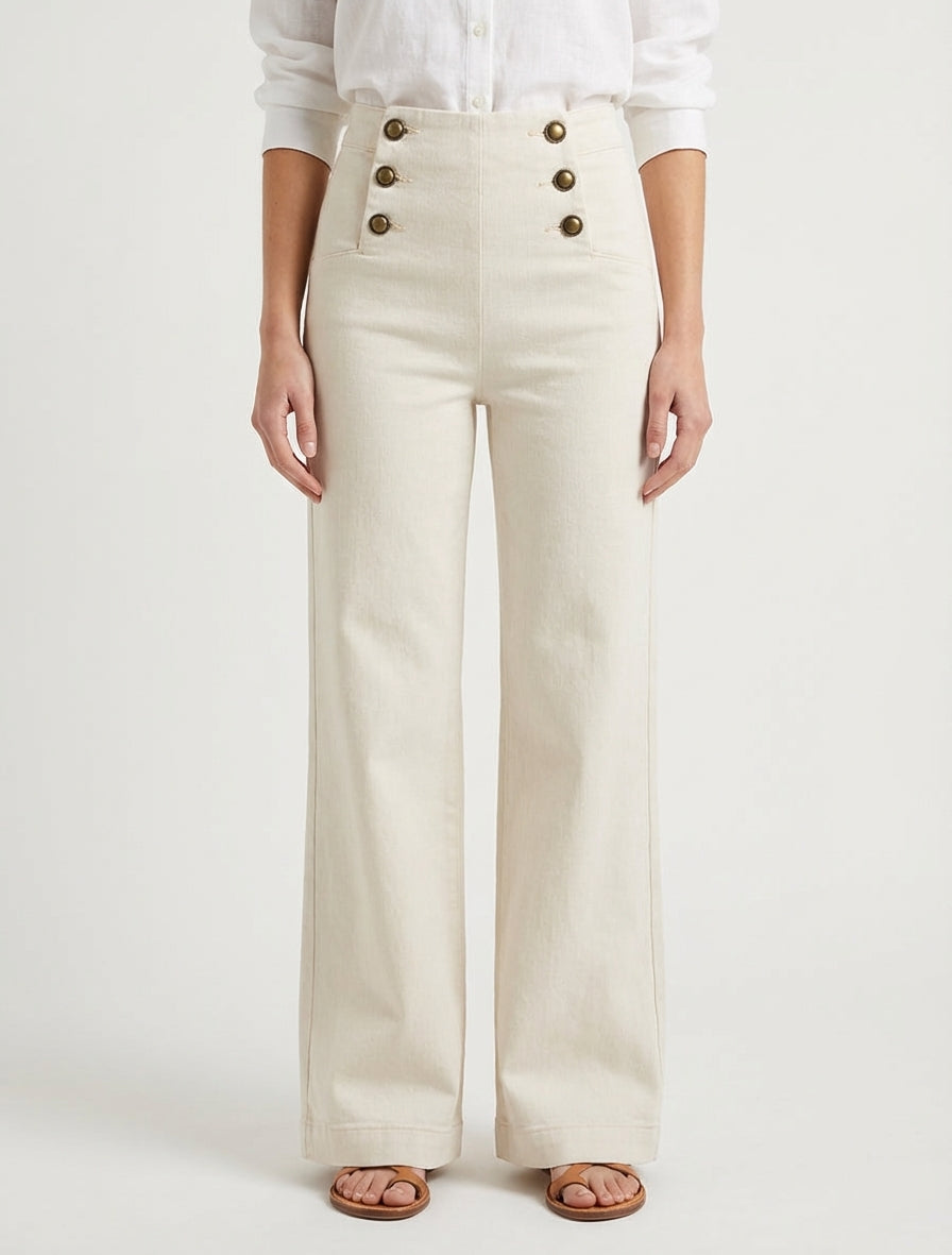 Jean recto estilo pantalón con puente - Beis