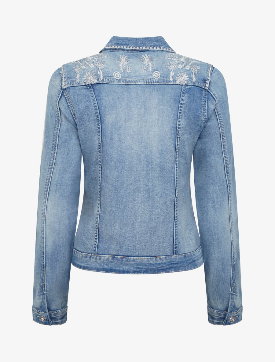 Veste en jean à broderies florales - Bleu - 2