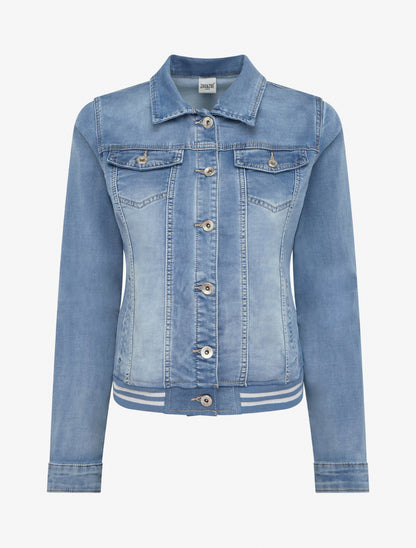 Veste en jean à bords élastiqués - Bleu - 1