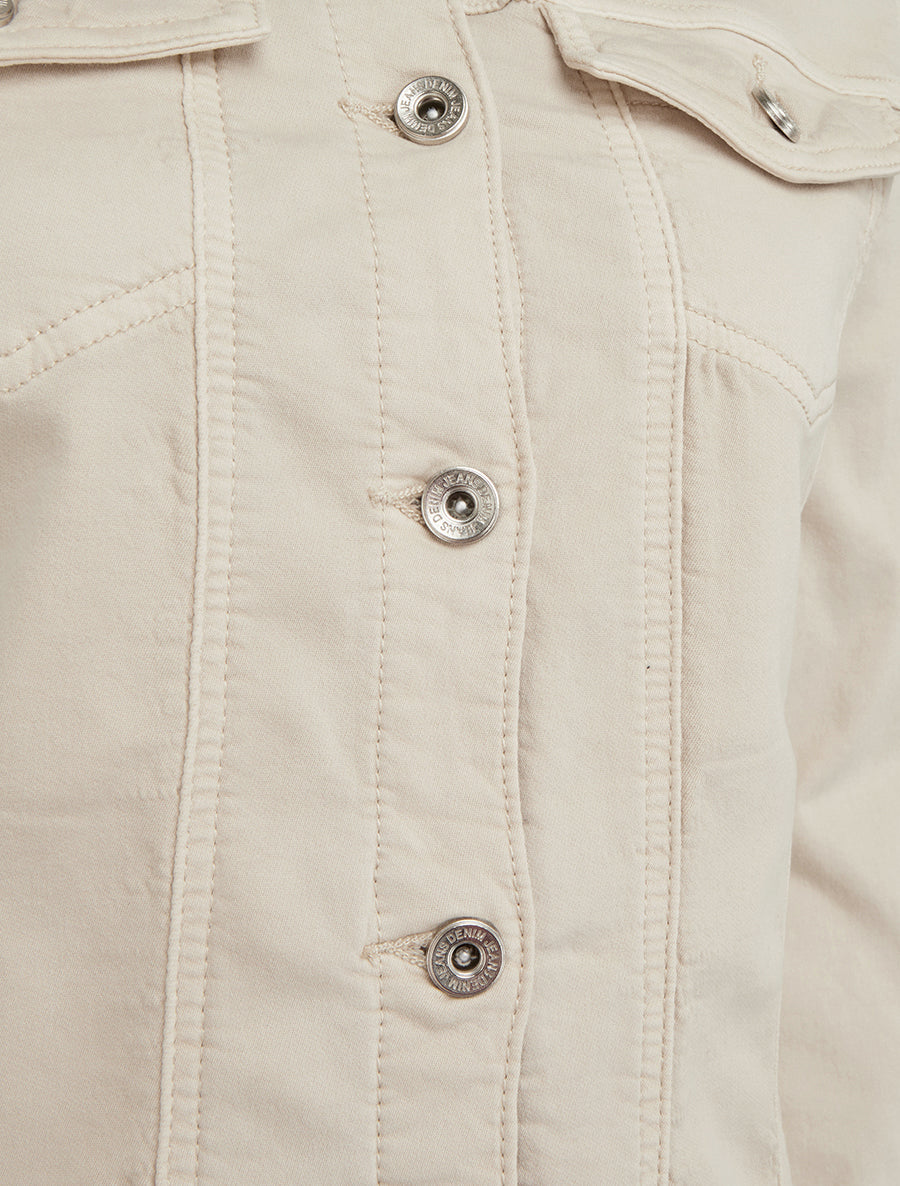 Veste en jean à bords élastiqués - Beige - 3