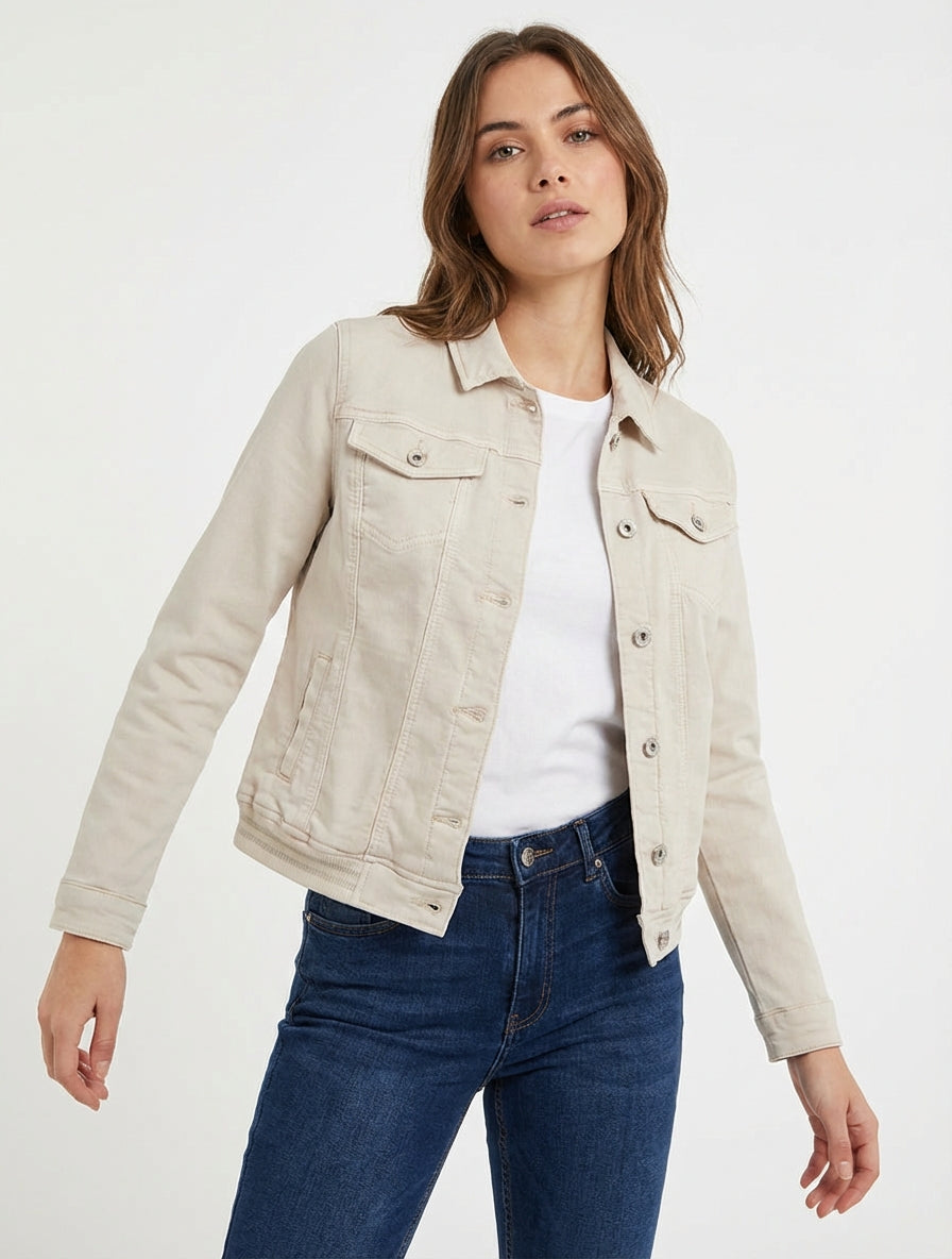Chaqueta vaquera con bordes elásticos - Beis
