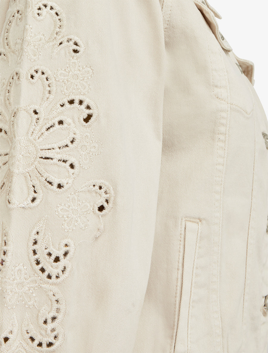 Veste en jean à manches brodées - Beige - 3