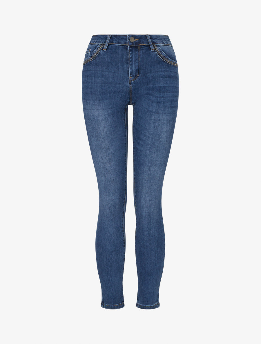 Jean skinny à poches strassées - Bleu - 1