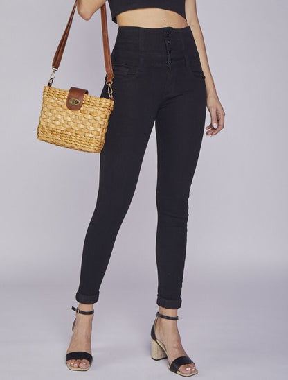 Jean taille empire ultra skinny - Noir - 1