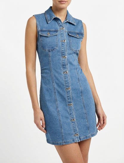 Vestido vaquero ajustado sin mangas - Azul