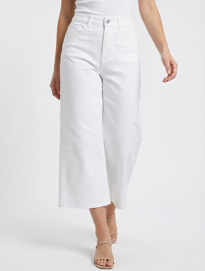 Pantalón capri liso en mezclilla - Blanco