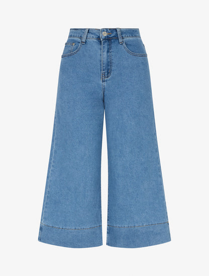 Pantacourt wide leg en jean - Bleu - 1