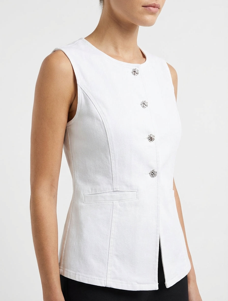 Top de mezclilla abotonado - Blanco