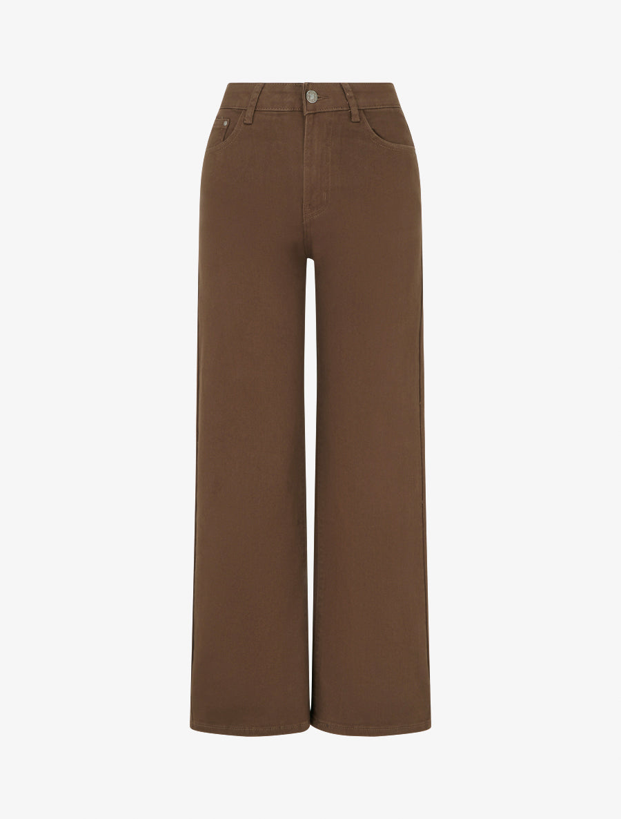 Jean wide leg taille haute - Marron - 1