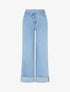 Jean wide leg à boutons diagonaux coupe droite - Bleu - 1