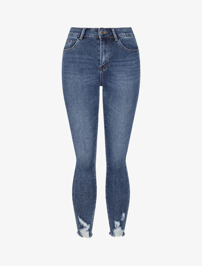 Jean skinny à bords coupe franche effilochés - Bleu - 4