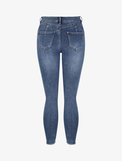 Jean skinny à bords coupe franche effilochés - Bleu - 2