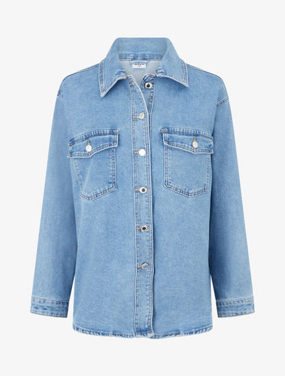 Veste en jean à poches à rabat - Bleu clair - 1