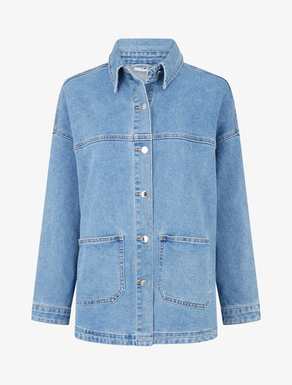 Veste en jean oversize à poches plaquées - Bleu clair - 1