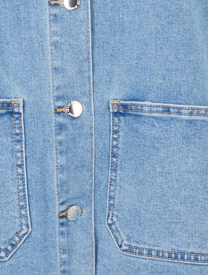 Veste en jean oversize à poches plaquées - Bleu clair - 3