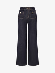 Jean wide leg à boutons décoratifs coupe droite - Bleu brut - 1