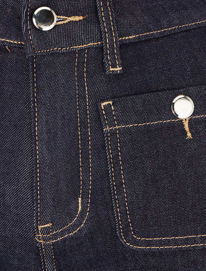 Jean wide leg à boutons décoratifs coupe droite - Bleu brut - 3