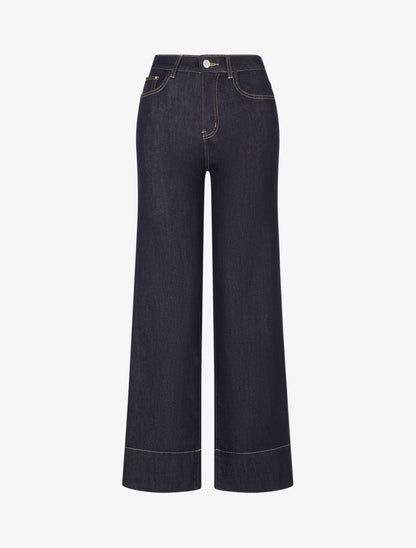 Jean wide leg à surpiqûres coupe droite - Bleu brut - 1