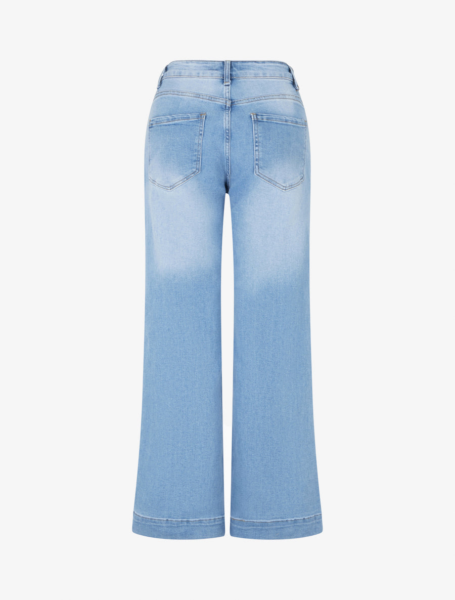 Jeans droit grande taille à boutons décoratifs - Bleu clair - 2