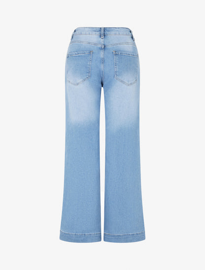Jeans droit grande taille à boutons décoratifs - Bleu clair - 2