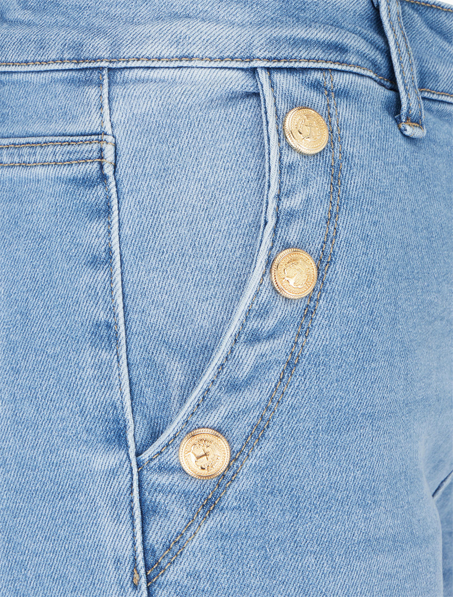 Jeans droit grande taille à boutons décoratifs - Bleu clair - 3