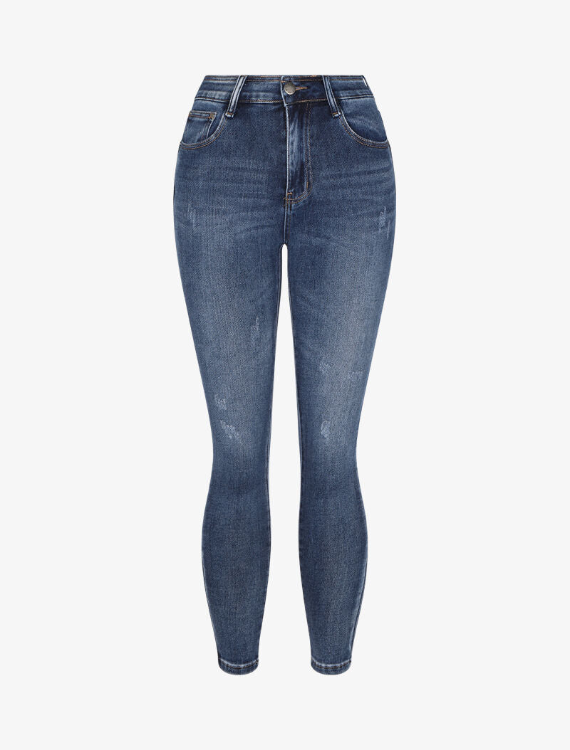 Jean skinny stretch à griffures - Bleu - 1