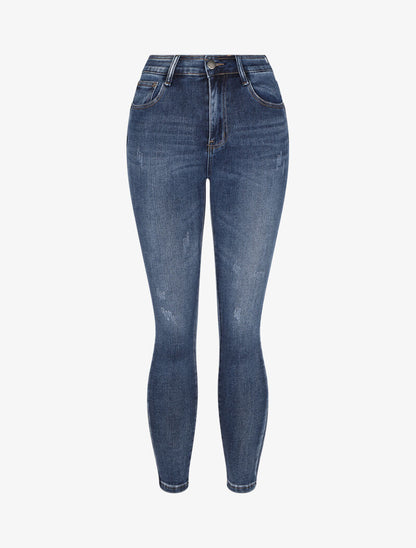 Jean skinny stretch à griffures - Bleu - 1