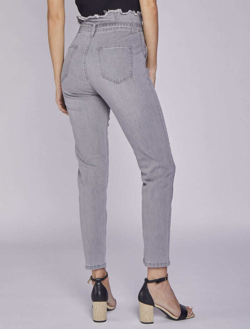 Jean slim paperbag à taille effilochée - Gris - 2